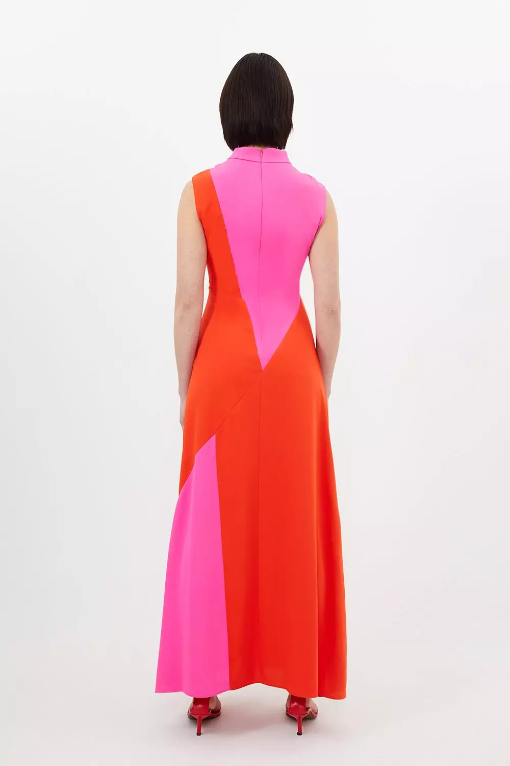 国内未入荷 BLIND / NO PLAN - Ruched Colorblock Embroidered Petite Soft Tailored Color Block Split Strap Midi Dress